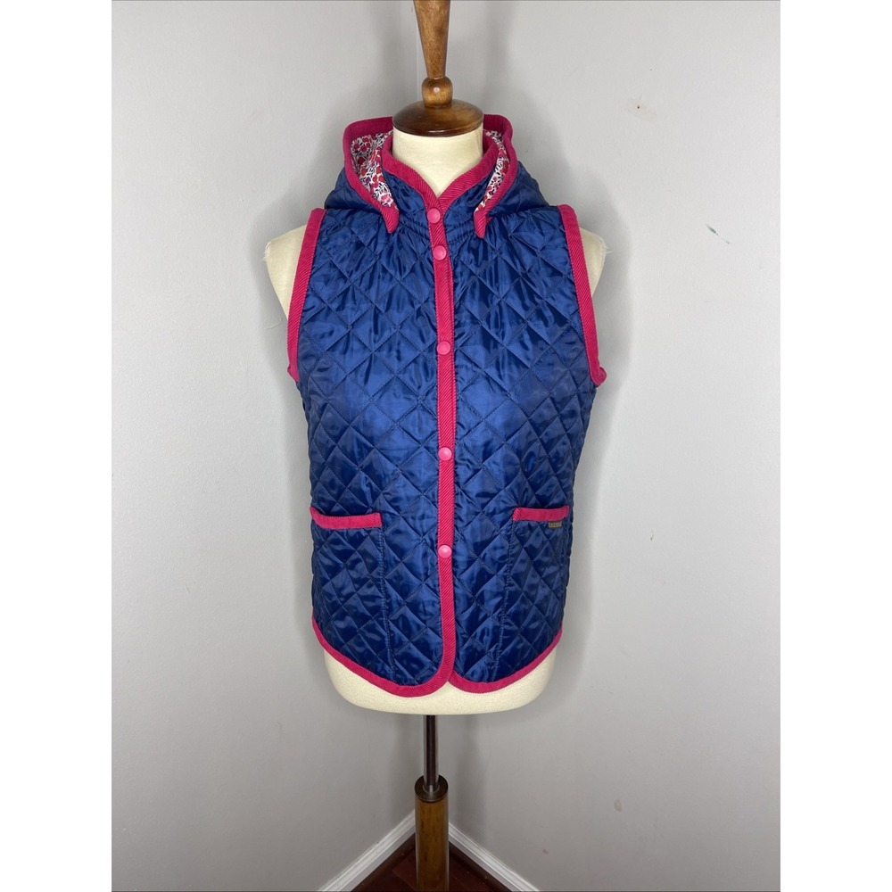 Womens Lavenham Liberty Fabric Blue Quilted Hooded Vest UK 12 US 38‎